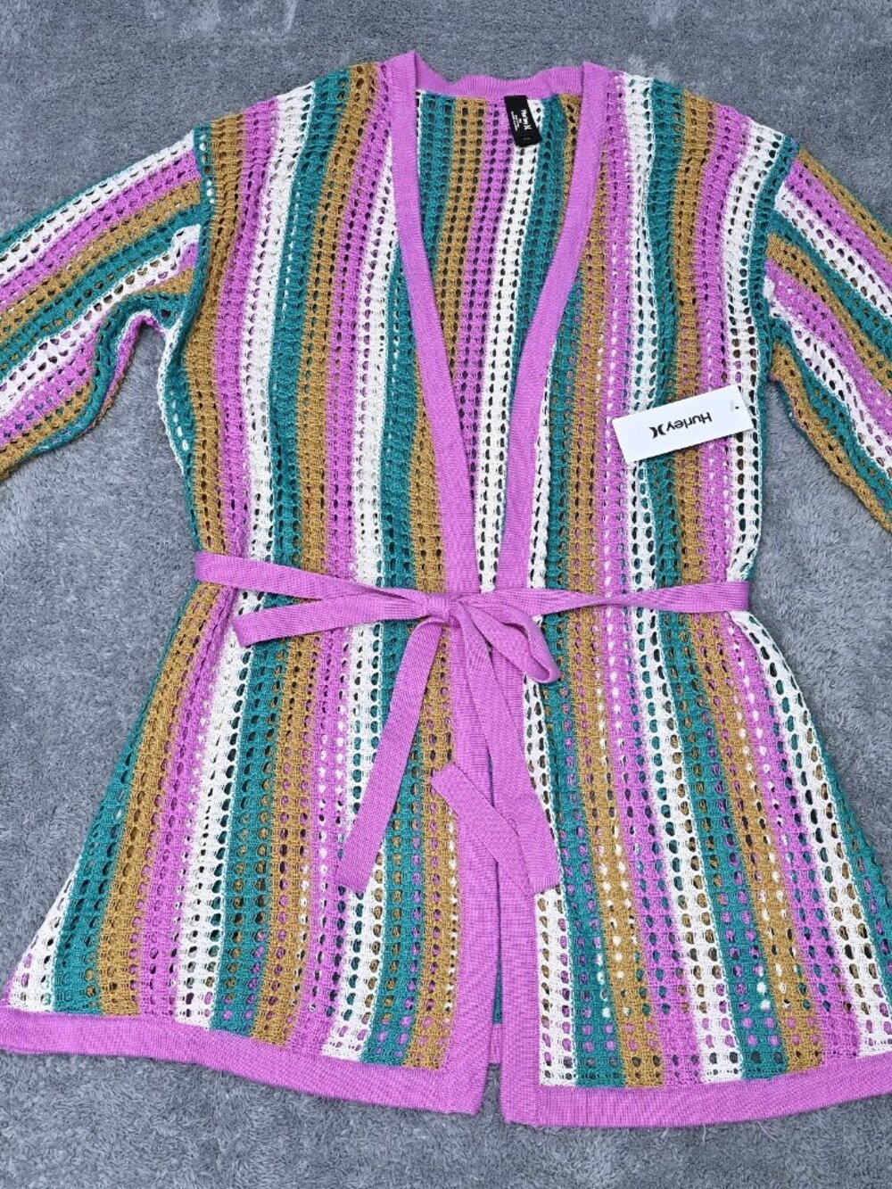 Hurley Crochet Multicolor Beach Swim Kimono Cover-Up Size M/L NWTS - Picture 3 of 16
